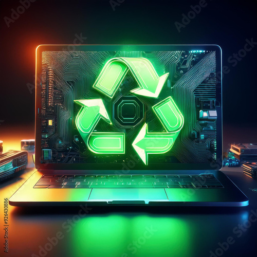Wallpaper Mural Desktop computer with a bright green recycle symbol, highlighting the importance of electronic waste recycling Torontodigital.ca