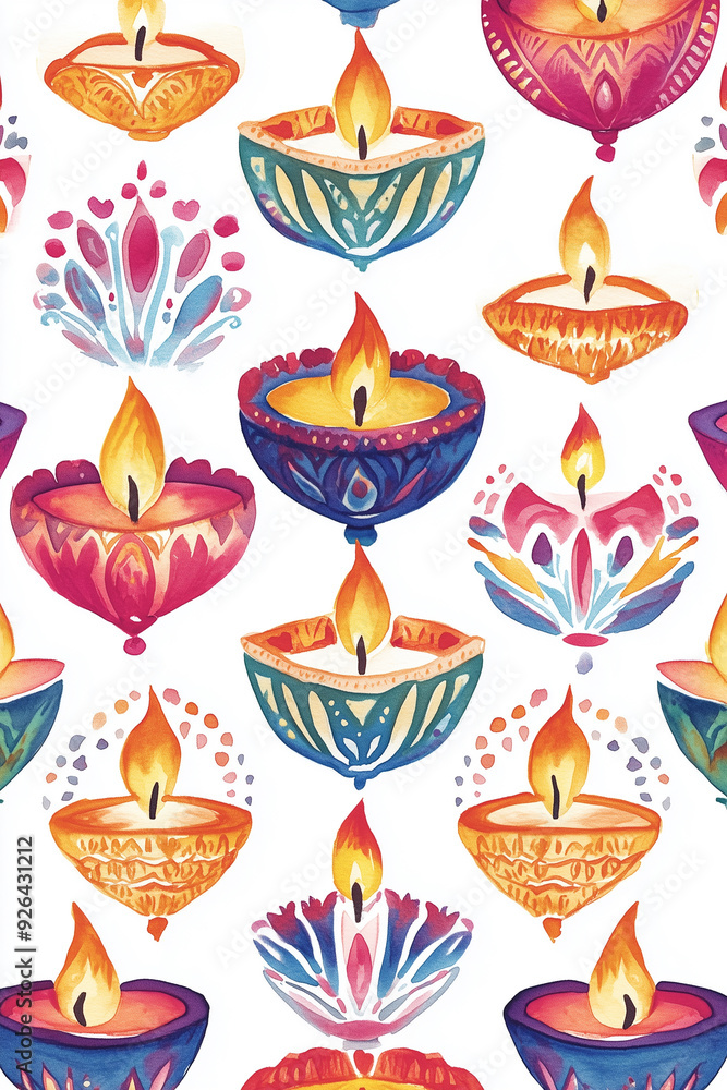 seamless background with traditional diya lamps and rangoli designs, Diwali holiday happy Dussehra seamless background with traditional diya lamps and rangoli designs, Diwali holiday happy Dussehra