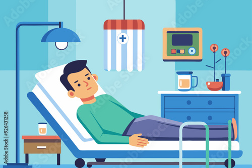 Sick man lies in bed in a ward in a hospital. Hospitalization of the patient
