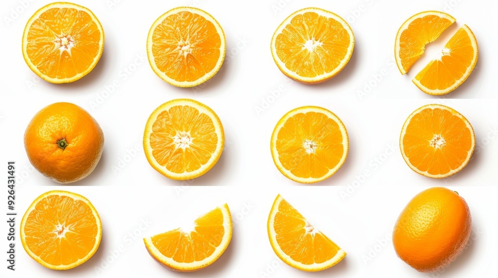 Collection of whole and sliced orange fruits on white background Collection of whole and sliced orange fruits on white background
