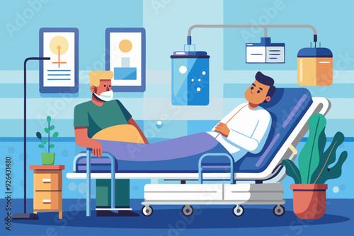 Sick man lies in bed in a ward in a hospital. Hospitalization of the patient
