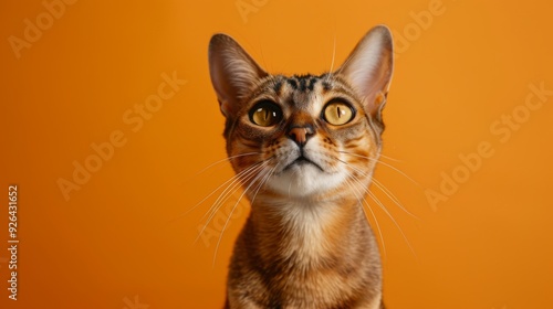 Purebred cat on isolated orange background with space for your text