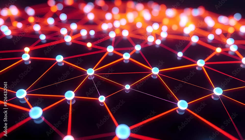 Abstract Network of Glowing Spheres and Red Lines Abstract Network of Glowing Spheres and Red Lines