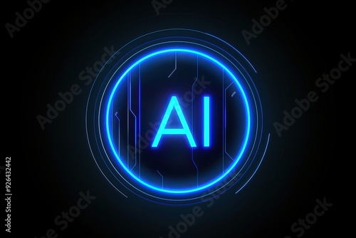Wallpaper Mural Logo with the word "AI" in blue neon light, glowing on a black background. Torontodigital.ca