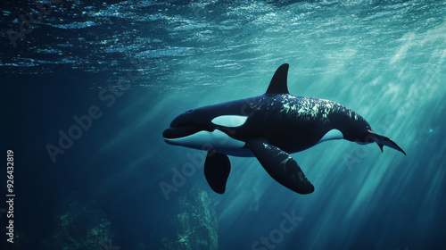 Killer whales, also known as orca, are large, powerful predators that live in oceans. --ar 16:9 --v 6.1 Job ID: 0d2fb3af-8724-4d05-81a2-acc4cf341c92