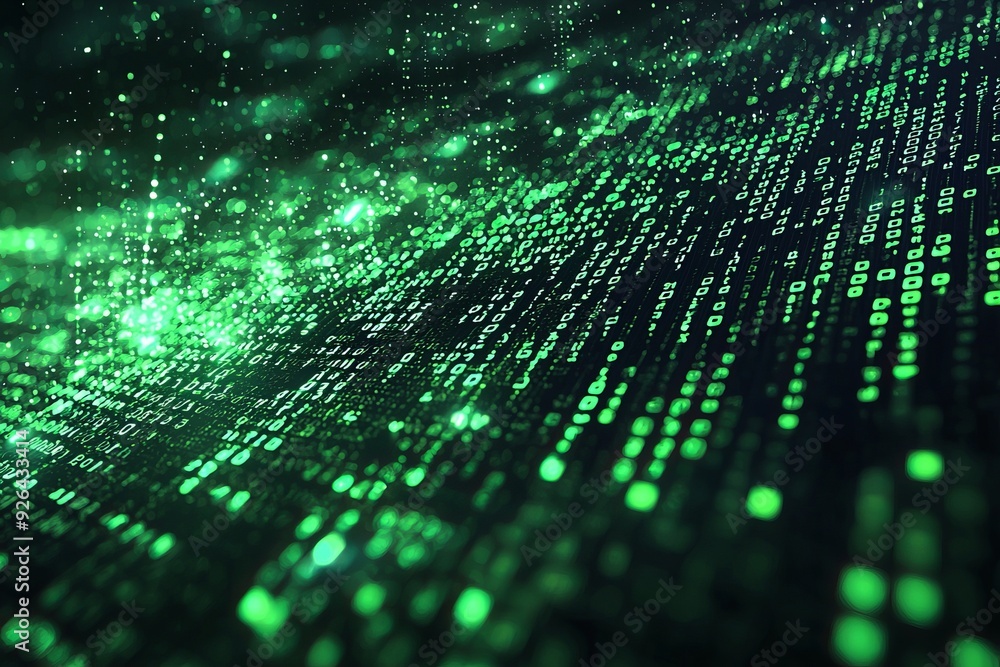 Green Dark Binary Code with Data Streaming Background created with Generative AI Green Dark Binary Code with Data Streaming Background created with Generative AI