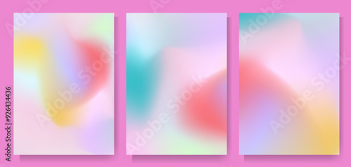 Soft blurred pastel gradient background template set for cover, poster, wallpaper, flyer, web design. Light pink pale yellow sky blue mint green coral red abstract color backdrop