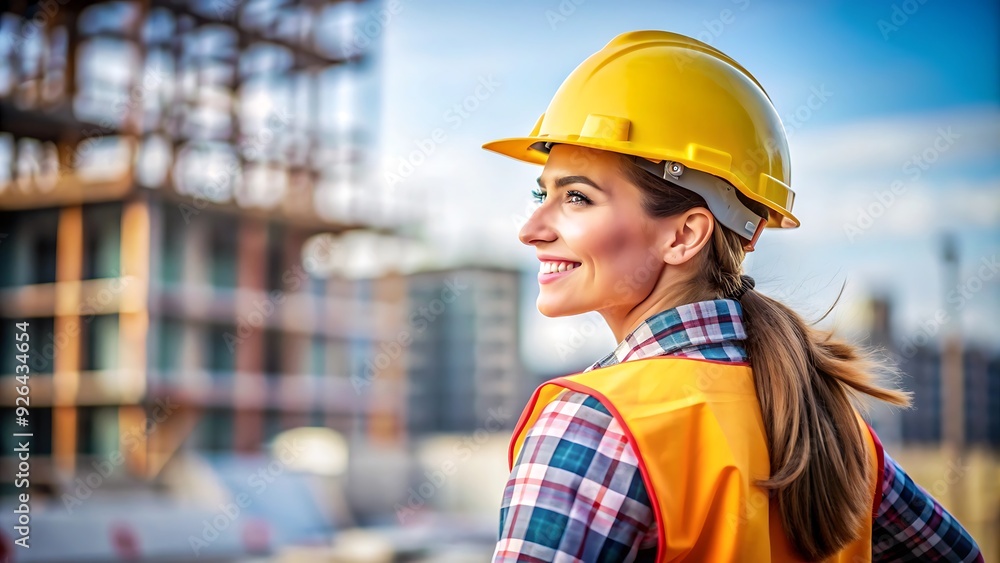 Female Construction Worker Smiling and Looking at the Future. Female Construction Worker Smiling and Looking at the Future.