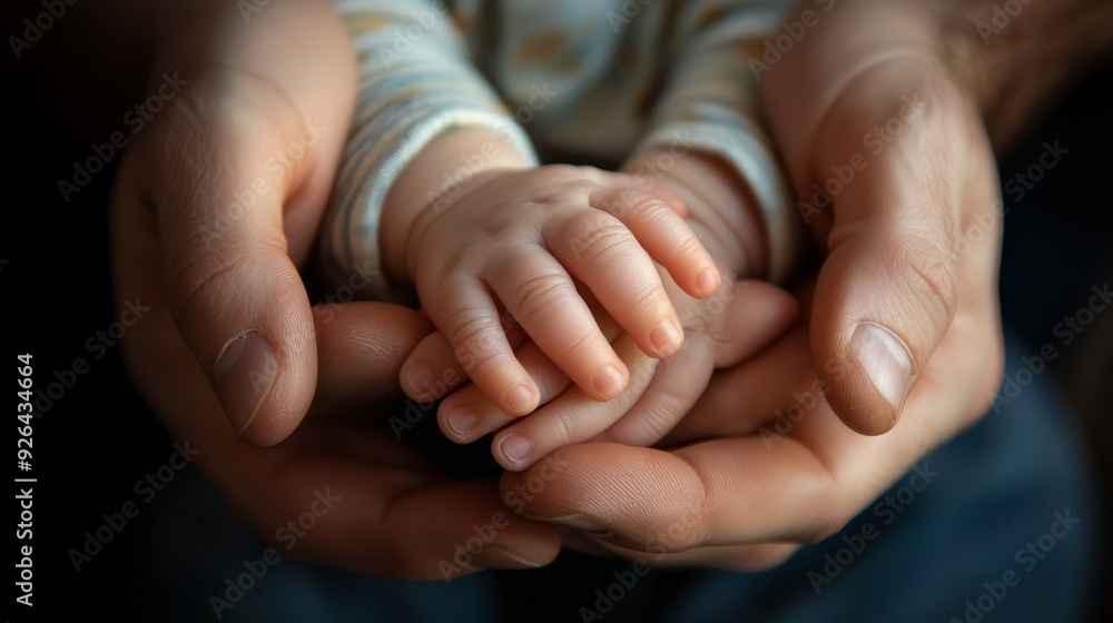 Parent s loving embrace infant s tiny hands cradled securely in the warmth of caring palms Parent s loving embrace infant s tiny hands cradled securely in the warmth of caring palms