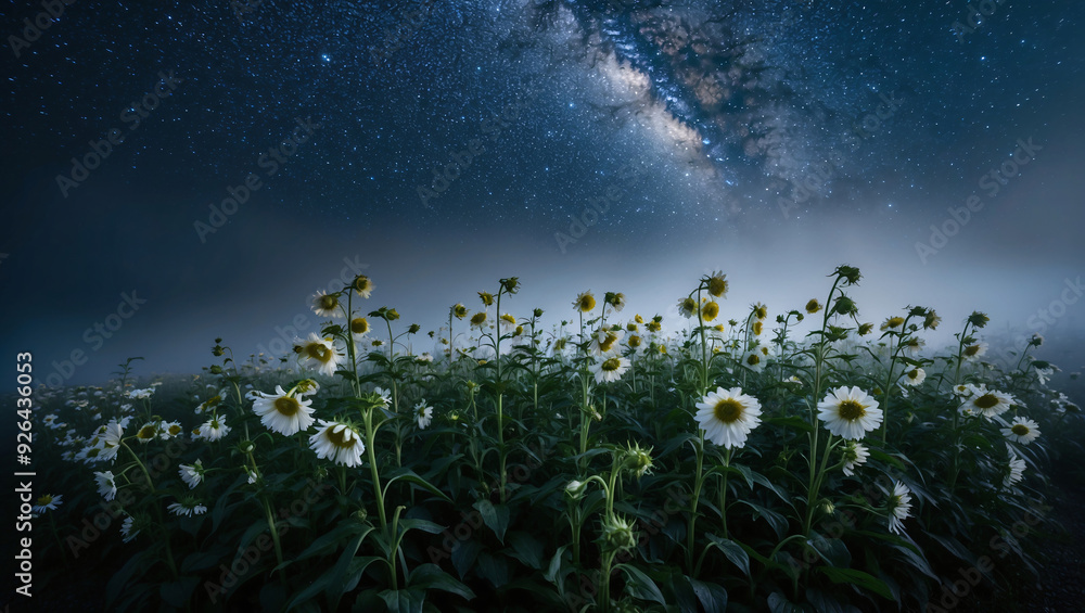 Flower field in night. Flower field in night.
