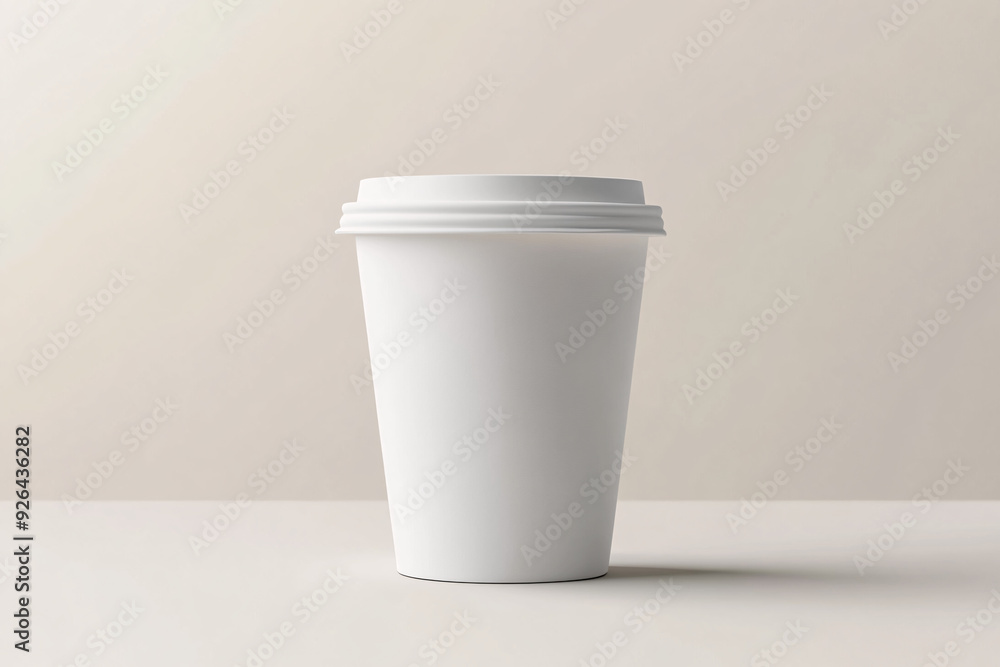 A white coffee cup with a lid mockup sits on a table A white coffee cup with a lid mockup sits on a table