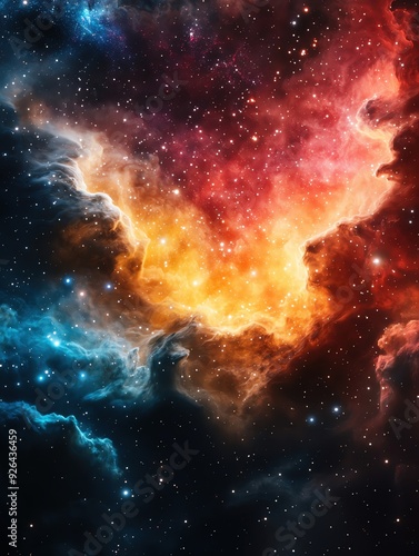 Stunning cosmic scene featuring vibrant nebulae with colors blending seamlessly, showcasing the beauty of the universe.