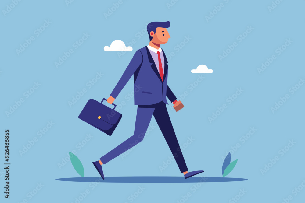Businessman in a business suit and a briefcase in his hands goes to work on an isolated background. Vector illustration
Businessman in a business suit and a briefcase in his hands goes to work on an isolated background. Vector illustration