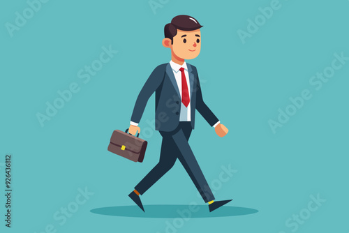 Businessman in a business suit and a briefcase in his hands goes to work on an isolated background. Vector illustration
