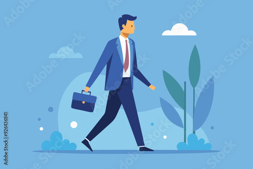 Businessman in a business suit and a briefcase in his hands goes to work on an isolated background. Vector illustration
