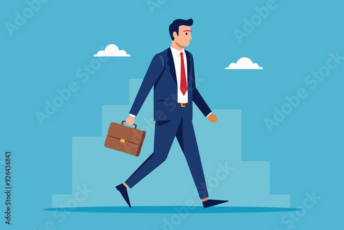 Businessman in a business suit and a briefcase in his hands goes to work on an isolated background. Vector illustration
