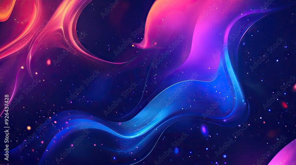 Obraz premium Sleek and modern fluid cover design featuring glowing particles and dynamic liquid flow. Eps10 vector illustration ideal for trendy and creative backgrounds.