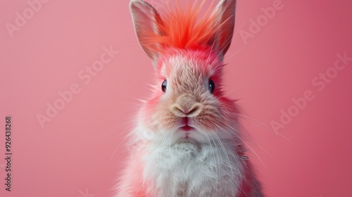 Punk Rock Easter Bunny with Mohawk on Pink Background