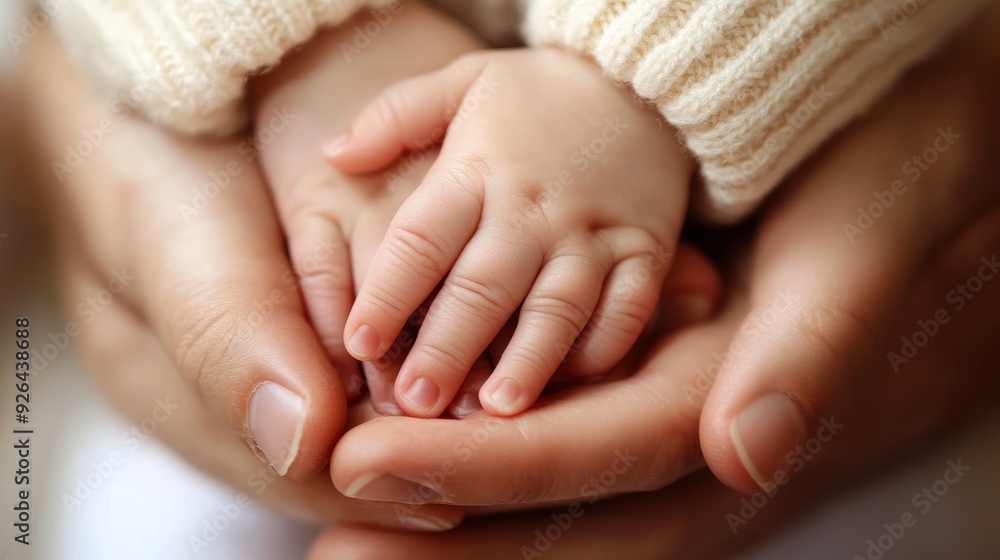 Parent s loving embrace infant s tiny hands cradled securely in the comforting palms Parent s loving embrace infant s tiny hands cradled securely in the comforting palms