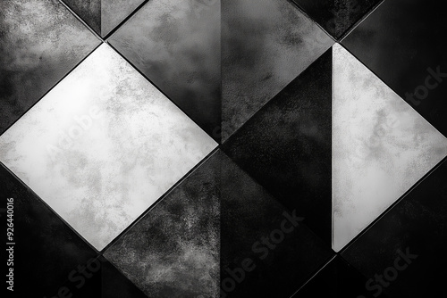 Geometric patterns in black and white on a sleek background, top view 