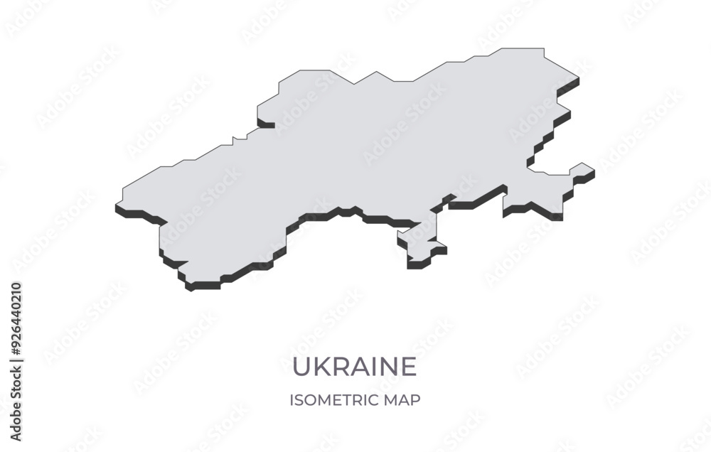 Map of the Ukraine in simple isometric form. Illustration of isometric map of the country.