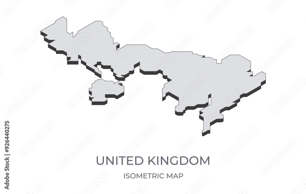 Map of the United Kingdom in simple isometric form. Illustration of isometric map of the country. Map of the United Kingdom in simple isometric form. Illustration of isometric map of the country.