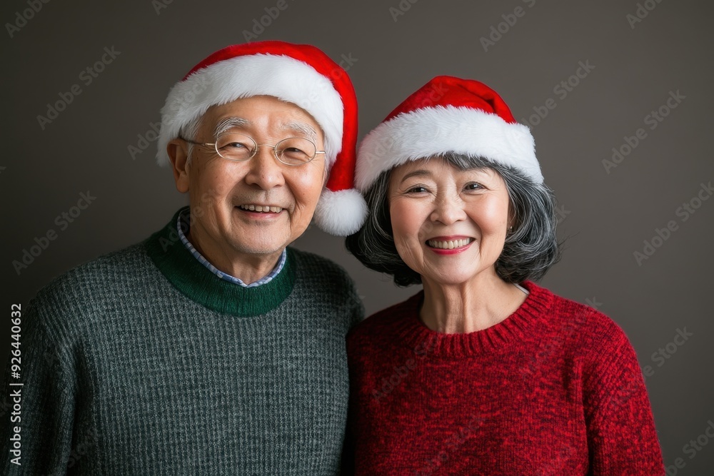 サンタ帽子をかぶってクリスマスを楽しむシニアの日本人夫婦のポートレート(シニアカップル・仲良し夫婦・おしどり夫婦・幸せ・) サンタ帽子をかぶってクリスマスを楽しむシニアの日本人夫婦のポートレート(シニアカップル・仲良し夫婦・おしどり夫婦・幸せ・)