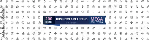 Business planning icon set. Mega collection of Business related icon. Outline symbols collection. Editable stroke. Vector illustration.