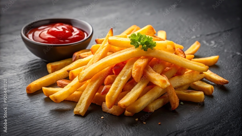 Close Up of Golden French Fries with Ketchup Close Up of Golden French Fries with Ketchup