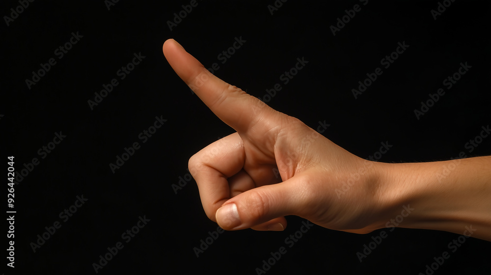 Hand gesture, fist with a protruding index finger, stop gesture Hand gesture, fist with a protruding index finger, stop gesture