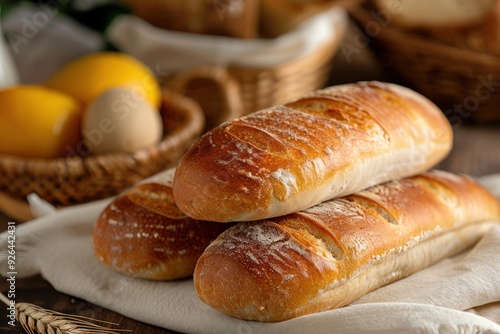 Artisanal Sourdough Bread on Dark Wooden Table - Bakery Food Photography Background