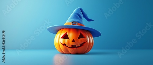 Halloween pumpkin, headgear, 3D headshot, front angle, solid color background. photo