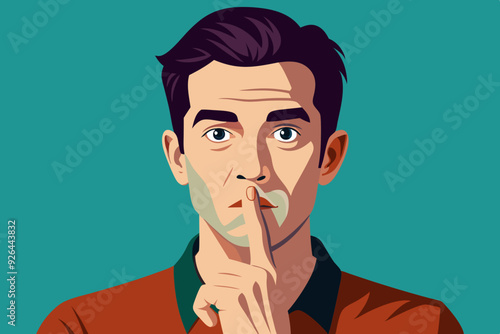 Shh! Gesture is quieter. The concept of male secret. A man asks for silence. Vector illustration
