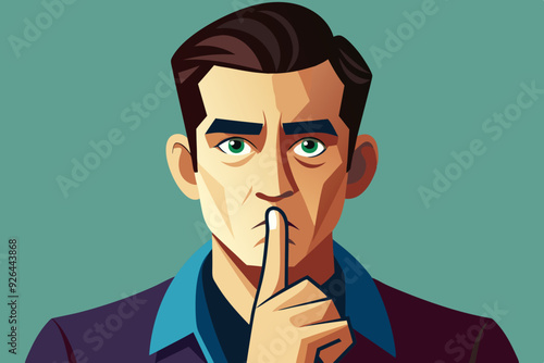 Shh! Gesture is quieter. The concept of male secret. A man asks for silence. Vector illustration
