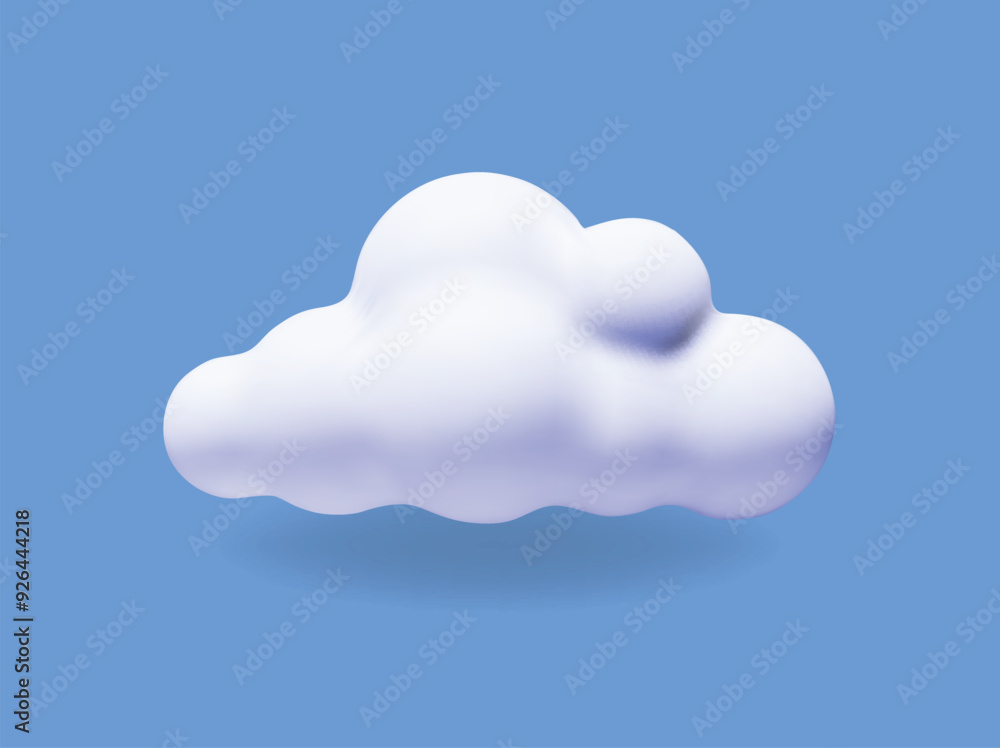 White 3d cloud isolated on a blue background. Cute cartoon trendy fluffy cloud icon in the blue sky. 3d geometric shape vector illustration White 3d cloud isolated on a blue background. Cute cartoon trendy fluffy cloud icon in the blue sky. 3d geometric shape vector illustration