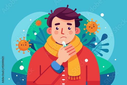Sick man. Flu, viral disease. Vector illustration
