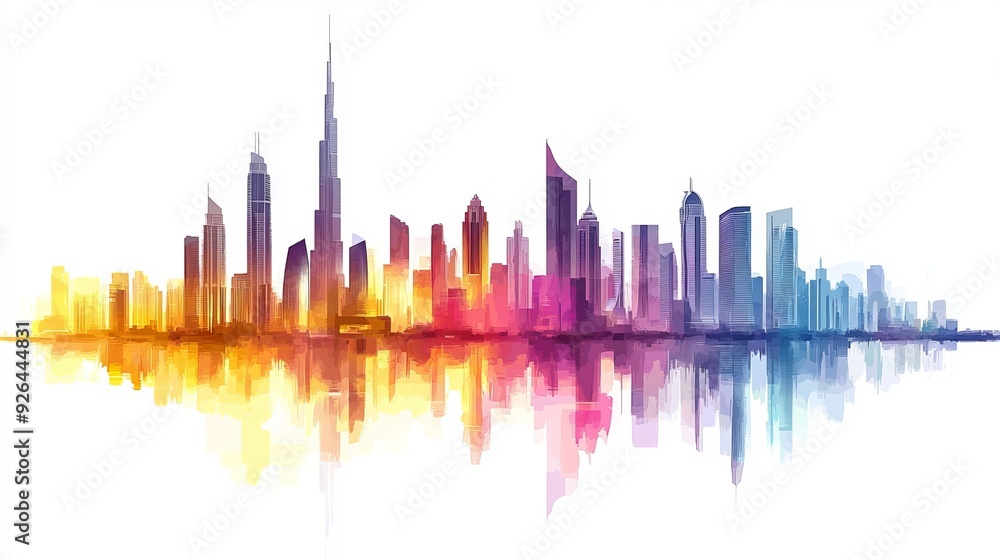 An abstract representation of the Dubai skyline, featuring stylized versions of the city's iconic skyscrapers and landmarks. An abstract representation of the Dubai skyline, featuring stylized versions of the city's iconic skyscrapers and landmarks.