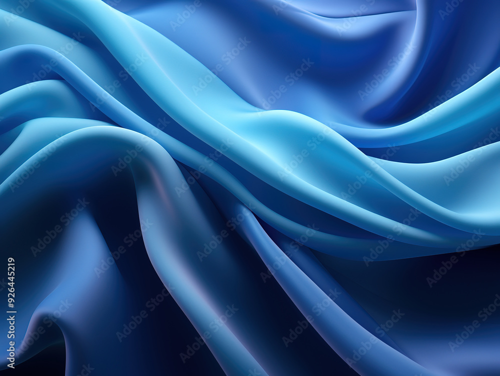 Obraz premium Eye Catching 3d render abstract background with folded textile ruffle blue cloth macro wavy fashion
