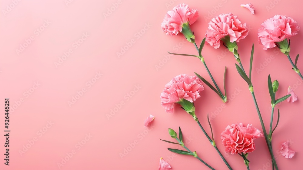 Beautiful pink carnations on a soft pastel background. The delicate flowers stand out elegantly. Perfect for floral design, wedding invitations, or romantic decor. AI Beautiful pink carnations on a soft pastel background. The delicate flowers stand out elegantly. Perfect for floral design, wedding invitations, or romantic decor. AI