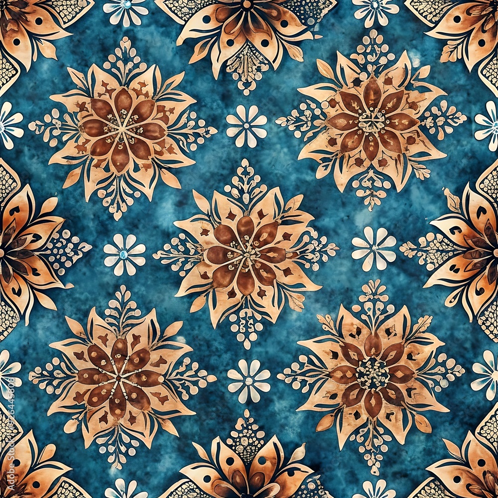 Ornate Floral Pattern on Blue Background. Ornate Floral Pattern on Blue Background.