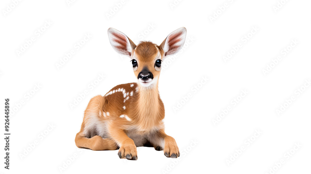 One newborn antelope on a white background. Telephoto lens photography Realistic daylight One newborn antelope on a white background. Telephoto lens photography Realistic daylight