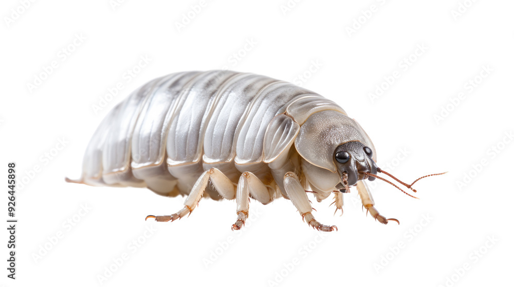 One isopod on a white background. Telephoto lens photography Realistic daylight One isopod on a white background. Telephoto lens photography Realistic daylight