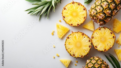 Vibrant Pineapple Flat Lay on Clean White Background, Fresh and Simple Fruit Presentation photo