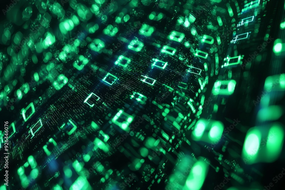 Green Dark Binary Code with Data Streaming Background created with Generative AI Green Dark Binary Code with Data Streaming Background created with Generative AI