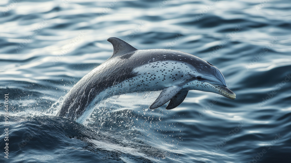Fototapeta premium The Atlantic spotted dolphin loves to play in the warm waters of the Atlantic Ocean. --ar 16:9 --v 6.1 Job ID: 3a485a5a-6456-4b39-9c49-922f1ae9221f