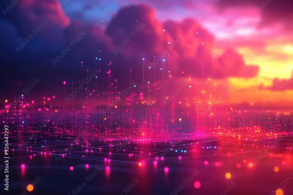 Fototapeta premium abstract representation of cloud computing interconnected nodes and data streams futuristic digital landscape technological concept visualization