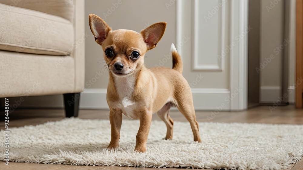 Fawn smooth coat chihuahua dog in the living room Fawn smooth coat chihuahua dog in the living room