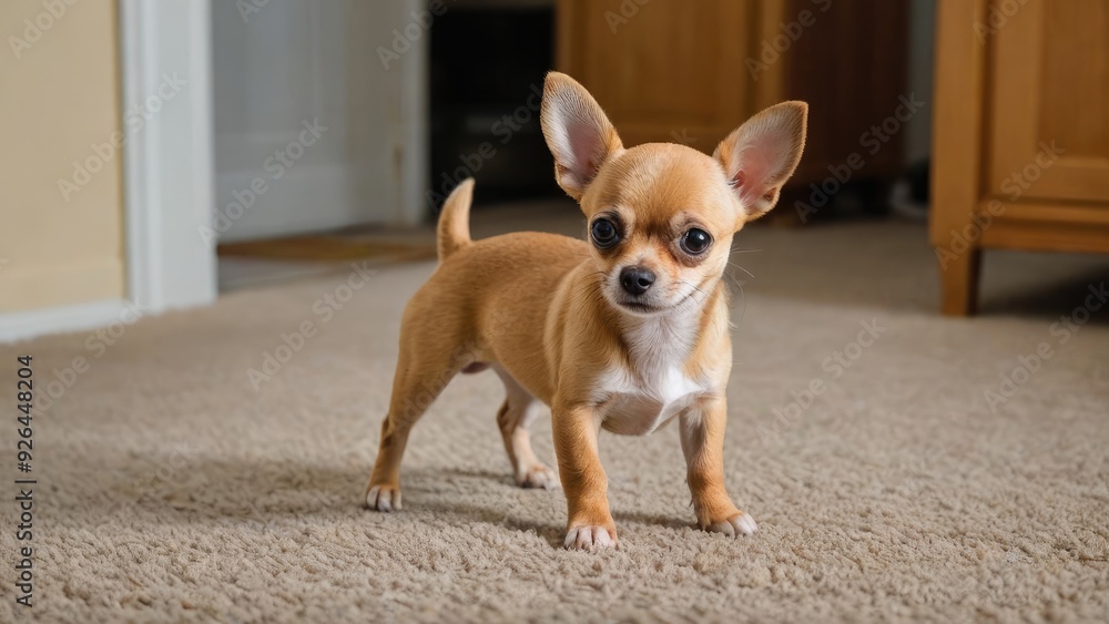 Fawn smooth coat chihuahua dog in the living room Fawn smooth coat chihuahua dog in the living room