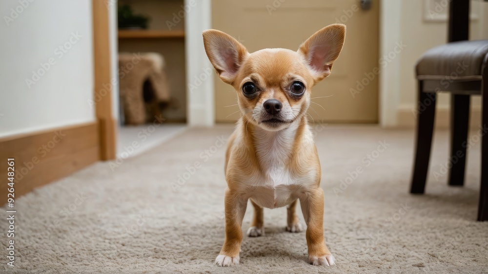 Fawn smooth coat chihuahua dog in the living room Fawn smooth coat chihuahua dog in the living room