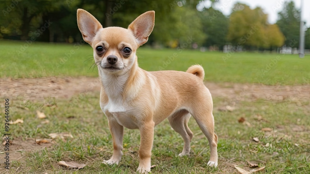 Fawn smooth coat chihuahua dog in the park Fawn smooth coat chihuahua dog in the park